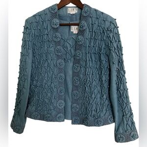 LIM’S Vintage 90s Y2K Textured Cotton Denim Jacket & Top Set, Size M